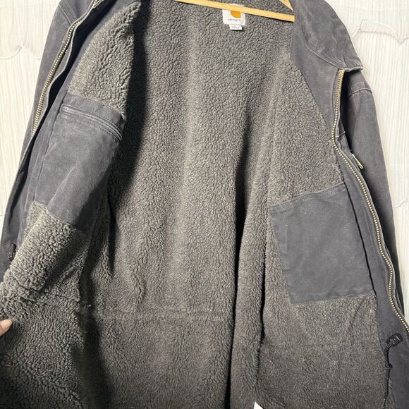 Carhartt C61 BLK Barn Coat Jacket Sherpa Lined Duck Canvas Sz Large Distressed - Picture 9 of 13